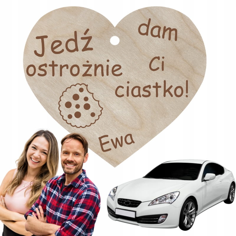 Zawieszka do auta dla kierowcy IMIĘ + JEDŹ OSTROŻNIE DAM CI CIASTKO 1 Zakręcone Sznurki Zawieszka do auta dla kierowcy IMIĘ + JEDŹ OSTROŻNIE DAM CI CIASTKO