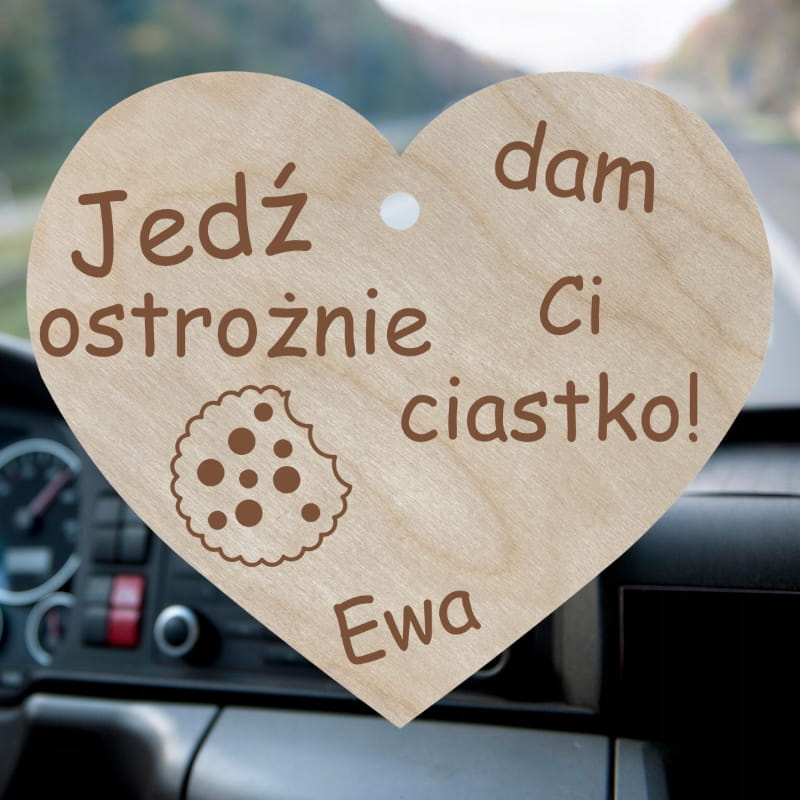 Zawieszka do auta dla kierowcy IMIĘ + JEDŹ OSTROŻNIE DAM CI CIASTKO 2 Zakręcone Sznurki Zawieszka do auta dla kierowcy IMIĘ + JEDŹ OSTROŻNIE DAM CI CIASTKO
