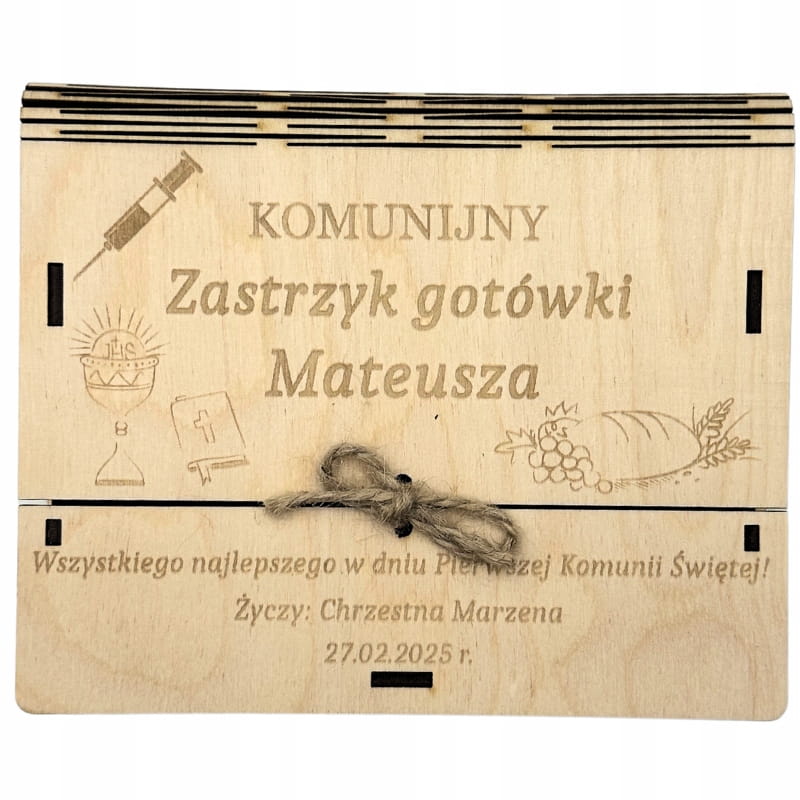 Pudełko koperta na komunię KOMUNIJNY ZASTRZYK GOTÓWKI 1 Zakręcone Sznurki Pudełko koperta na komunię KOMUNIJNY ZASTRZYK GOTÓWKI