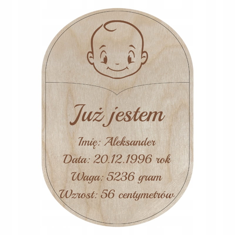 Drewniana metryczka pamiątka narodzin Personalizowana BOBAS 1 Zakręcone Sznurki Drewniana metryczka pamiątka narodzin Personalizowana BOBAS