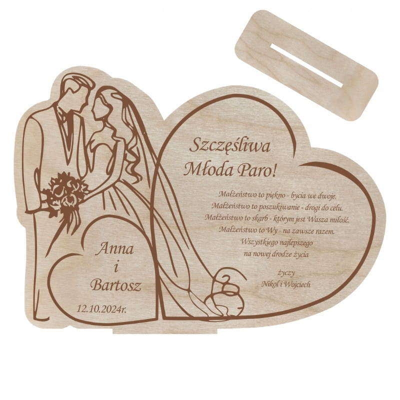 Statuetka Para Młoda Serce z życzeniami prezent na ślub wesele Twój Grawer Pamiątka Ślubu 2 Zakręcone Sznurki Statuetka Para Młoda Serce z życzeniami prezent na ślub wesele Twój Grawer Pamiątka Ślubu
