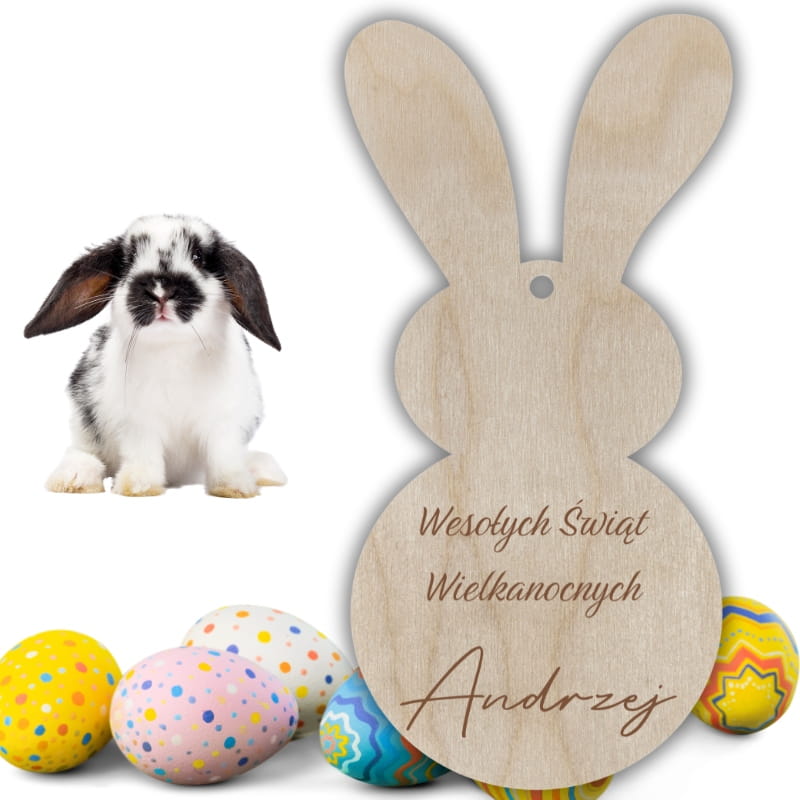 Zawieszka BILECIK Zając zajączek Wesołych Świąt Wielkanocnych + Imię 1 Zakręcone Sznurki Zawieszka BILECIK Zając zajączek Wesołych Świąt Wielkanocnych + Imię