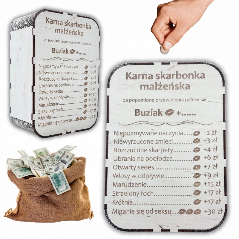 Karna skarbonka małżeńska dla par prezent wesele rocznica 1 Zakręcone Sznurki Karna skarbonka małżeńska dla par prezent wesele rocznica