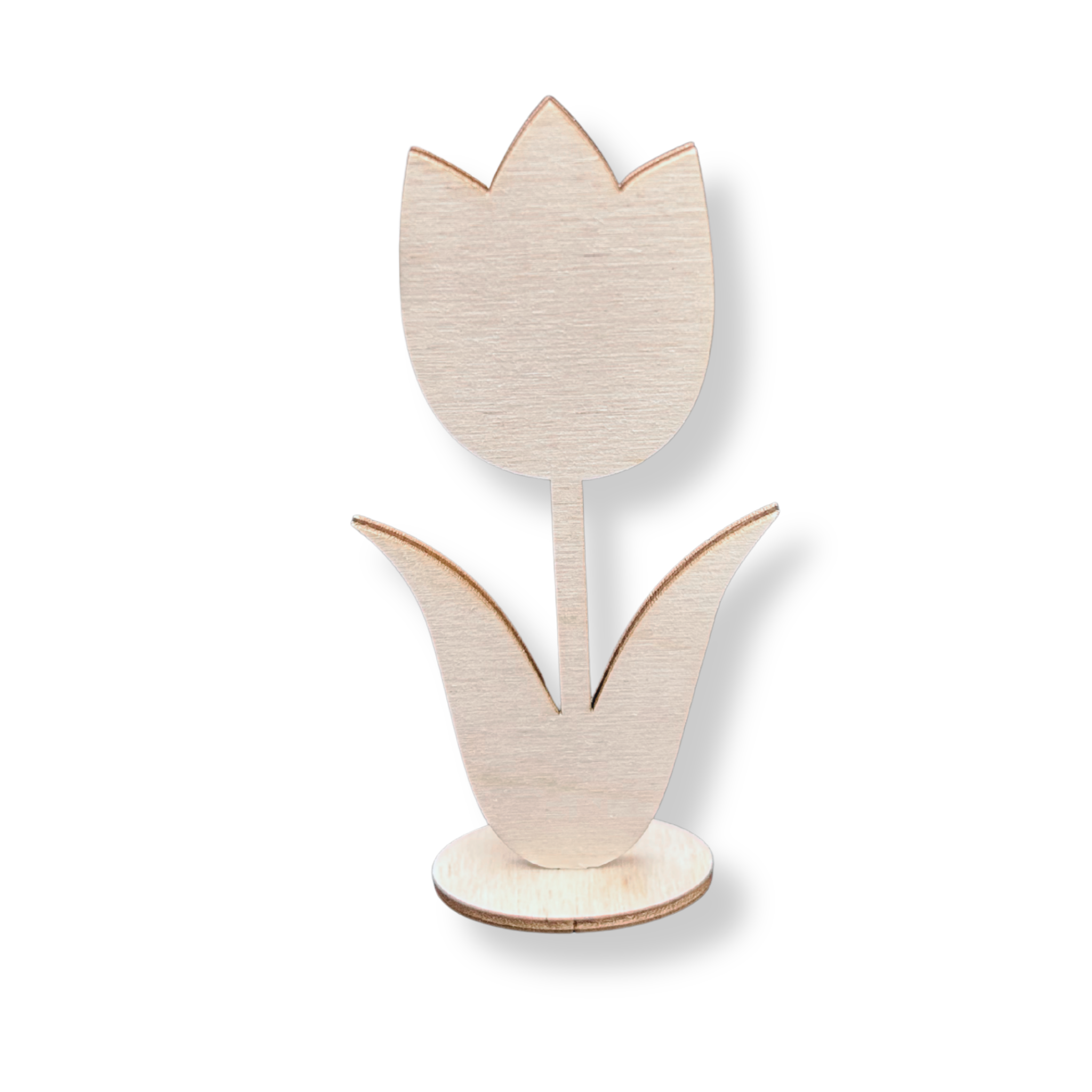 Drewniany tulipan 15,8 cm kwiat stojący na podstawce 1 Zakręcone Sznurki Drewniany tulipan 15