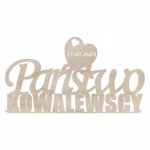 DEKORACJA NAZWISKO I DATA NA STÓŁ PAŃSTWA MŁODYCH ŚLUB WESELE OZDOBA