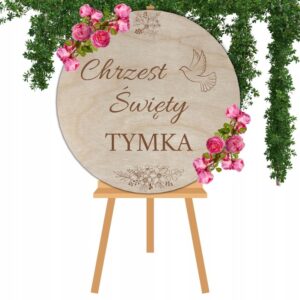 TABLICA POWITALNA CHRZEST ŚWIĘTY DEKORACJA SALI Z IMIENIEM DUŻA 50 CM KOŁO