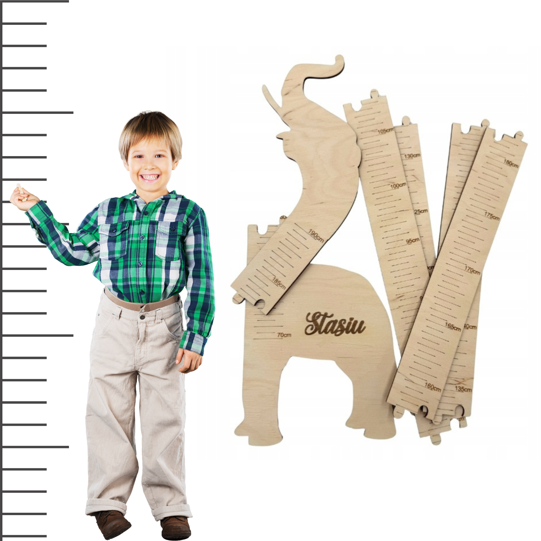 Miarka wzrostu + IMIĘ DZIECKA na ścianę Słoń 70 - 190 cm (1) 1 Zakręcone Sznurki Miarka wzrostu + IMIĘ DZIECKA na ścianę Słoń 70 - 190 cm (1)