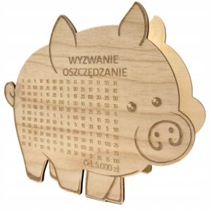 Świnka Skarbonka drewniana TWÓJ NAPIS I KWOTA!
