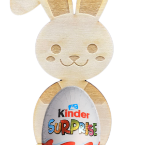 Drewniany zając królik zajączek wielkanocny stojak na jajko kinder decoupage