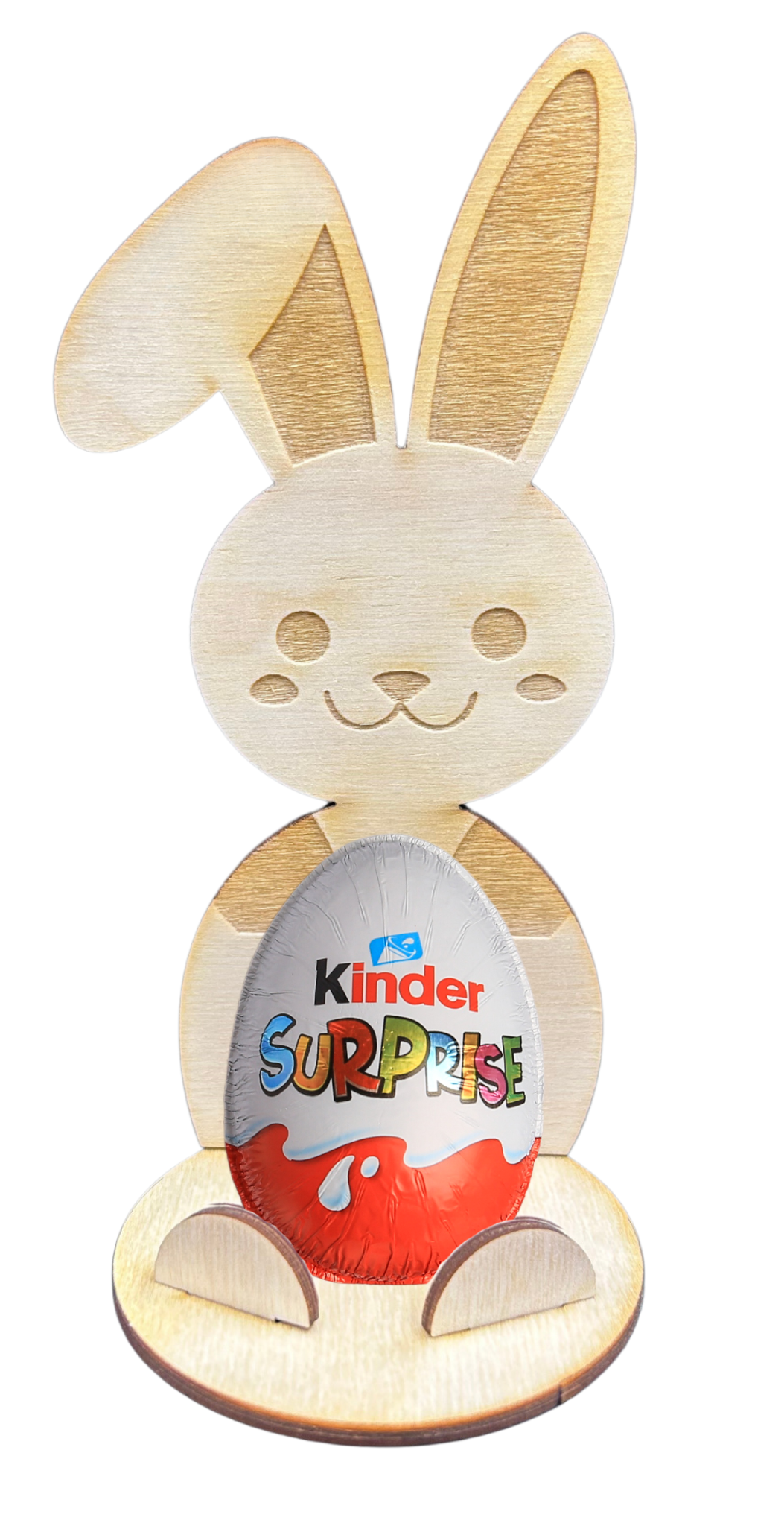 Drewniany zając królik zajączek wielkanocny stojak na jajko kinder decoupage 1 Zakręcone Sznurki Drewniany zając królik zajączek wielkanocny stojak na jajko kinder decoupage