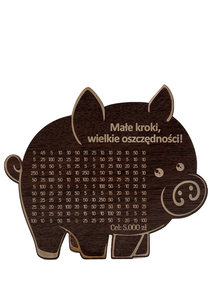 Świnka Skarbonka MAŁE KROKI WIELKIE OSZCZĘDNOŚCI kolor WENGE 1 Zakręcone Sznurki Świnka Skarbonka MAŁE KROKI WIELKIE OSZCZĘDNOŚCI kolor WENGE