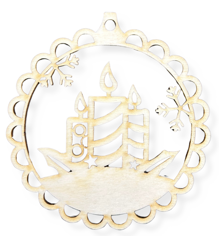 Drewniana bombka świąteczna świeca zawieszka na choinkę decoupage 1szt 1 Zakręcone Sznurki Drewniana bombka świąteczna świeca zawieszka na choinkę decoupage 1szt