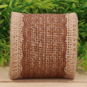 Jutowa wstążka z koronką brąz 6cm 2m