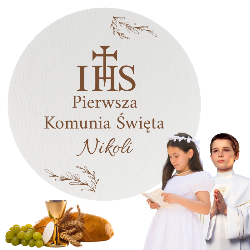 TABLICA POWITALNA KOMUNIJNA DEKORACJA SALI Z IMIENIEM DUŻA 57 CM KOŁO IHS 1 Zakręcone Sznurki TABLICA POWITALNA KOMUNIJNA DEKORACJA SALI Z IMIENIEM DUŻA 57 CM KOŁO IHS