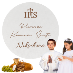TABLICA POWITALNA KOMUNIJNA DEKORACJA SALI Z IMIENIEM DUŻA 50 CM KOŁO IHS