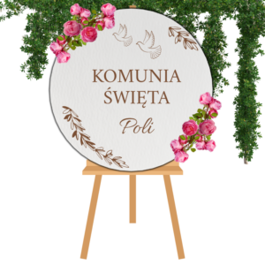 TABLICA POWITALNA KOMUNIJNA DEKORACJA SALI Z IMIENIEM DUŻA 50 CM KOŁO