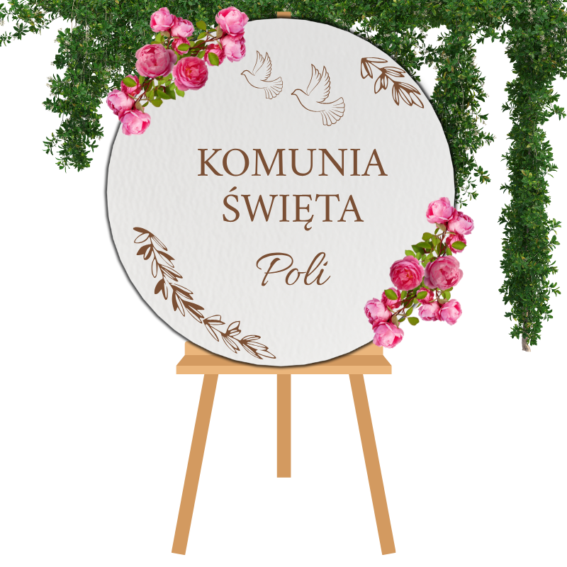 TABLICA POWITALNA KOMUNIJNA DEKORACJA SALI Z IMIENIEM DUŻA 50 CM KOŁO 2 Zakręcone Sznurki TABLICA POWITALNA KOMUNIJNA DEKORACJA SALI Z IMIENIEM DUŻA 50 CM KOŁO