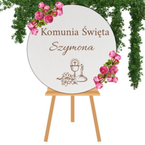 TABLICA POWITALNA KOMUNIJNA DEKORACJA SALI Z IMIENIEM DUŻA 40 CM KOŁO IHS