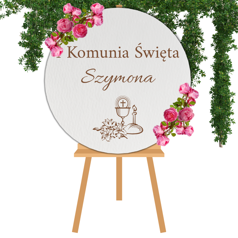 TABLICA POWITALNA KOMUNIJNA DEKORACJA SALI Z IMIENIEM DUŻA 40 CM KOŁO IHS 2 Zakręcone Sznurki TABLICA POWITALNA KOMUNIJNA DEKORACJA SALI Z IMIENIEM DUŻA 40 CM KOŁO IHS
