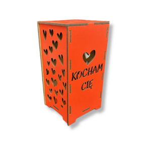 Lampion drewniany czerwony  latarenka KOCHAM CIĘ walentynki